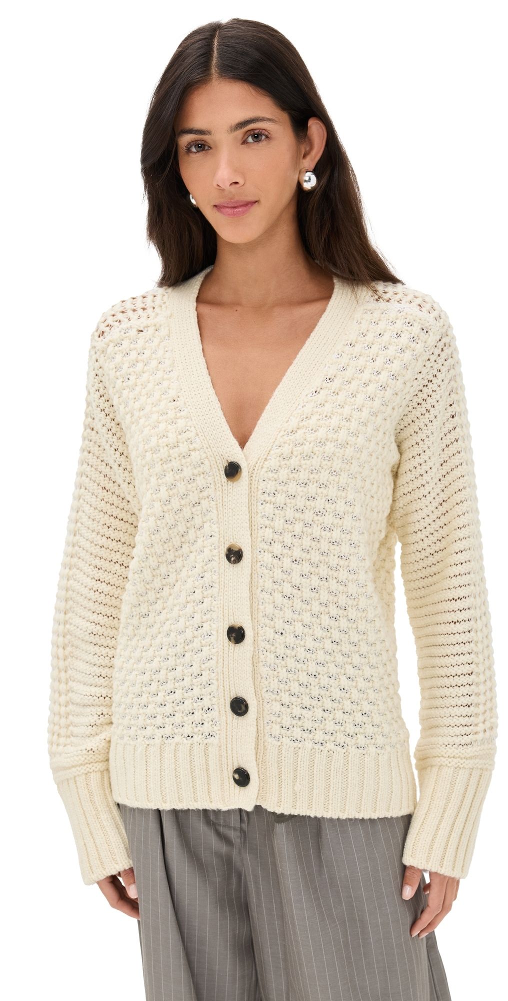 La Ligne Textured Stitch Cardigan Cream/White S