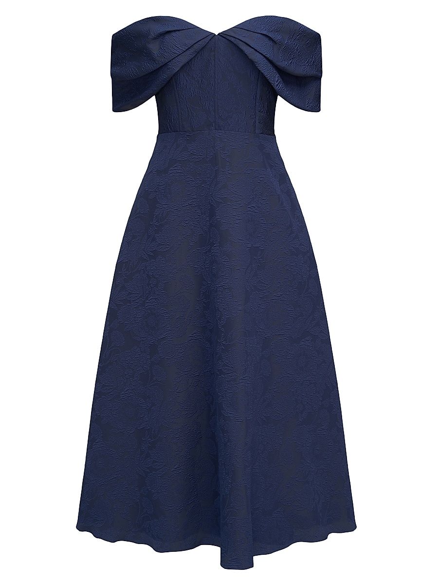 Women's Fiona Cloud Floral Jacquard Midi-Dress - Navy - Size 10