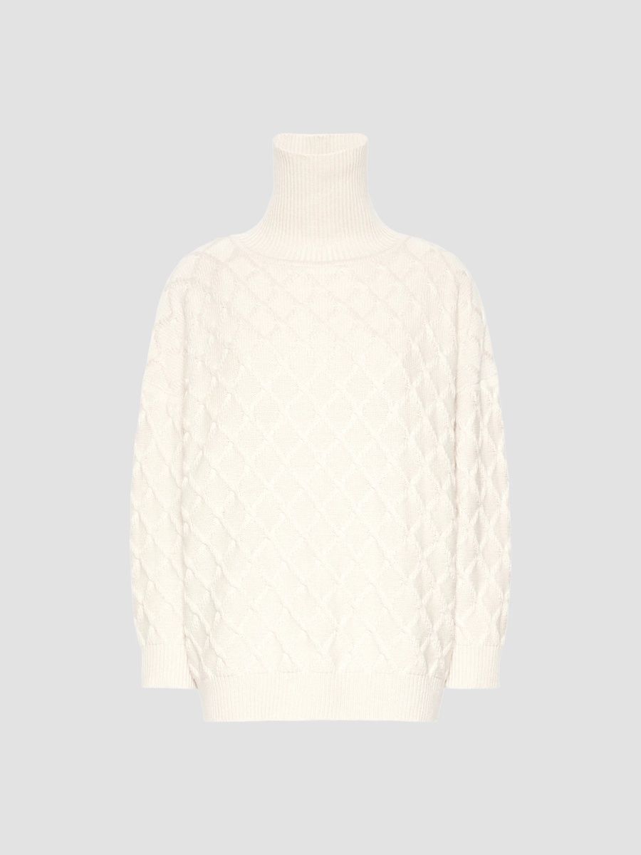 Max Mara Women's Oversized Diamond Wool and Cashmere Sweater - Beige - Size XL