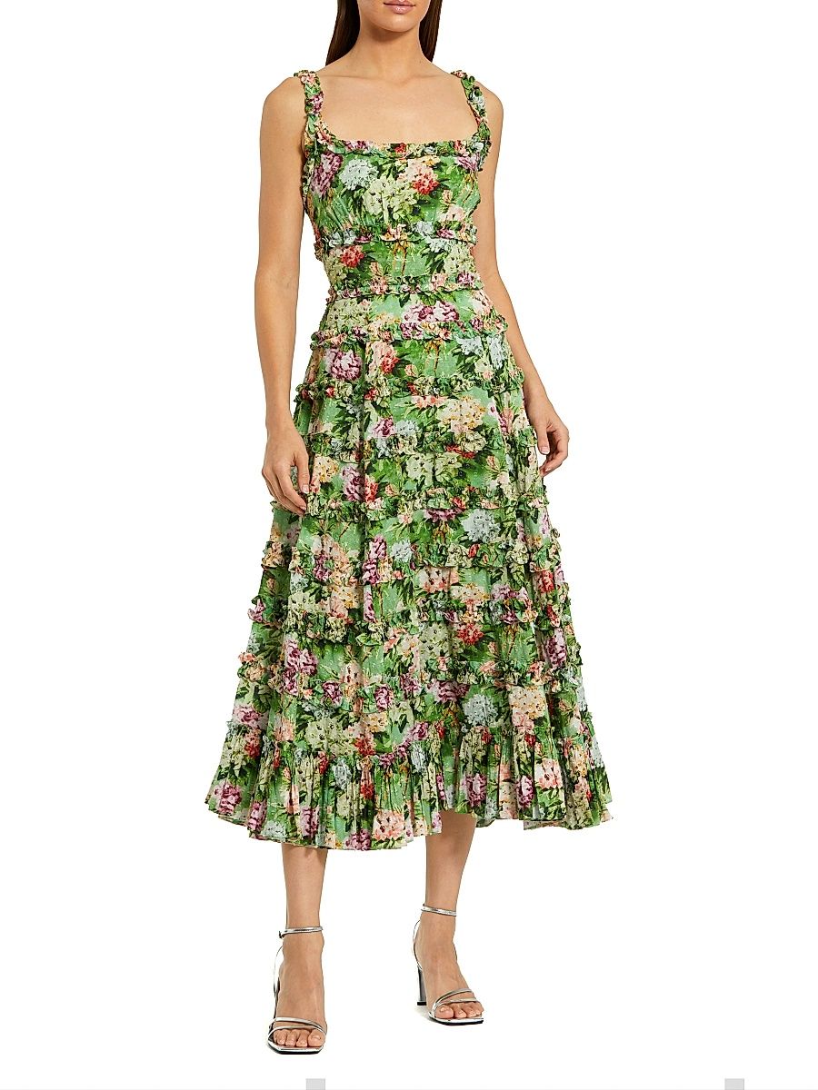 Women's Cocktail Floral Fit & Flare Midi-Dress - Green Multi - Size 12