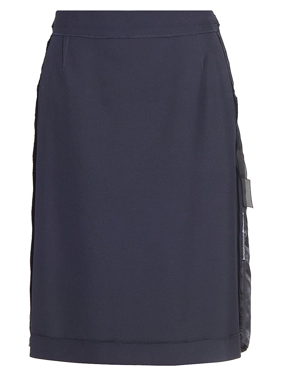 Women's Inside-Out Mixed-Media Knee-Length Skirt - Blue Navy Blue - Size 2