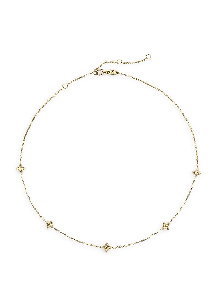 Women's Love By The Inch 18K Yellow Gold & 0.22 TCW Diamond Flower Station Necklace - Yellow Gold