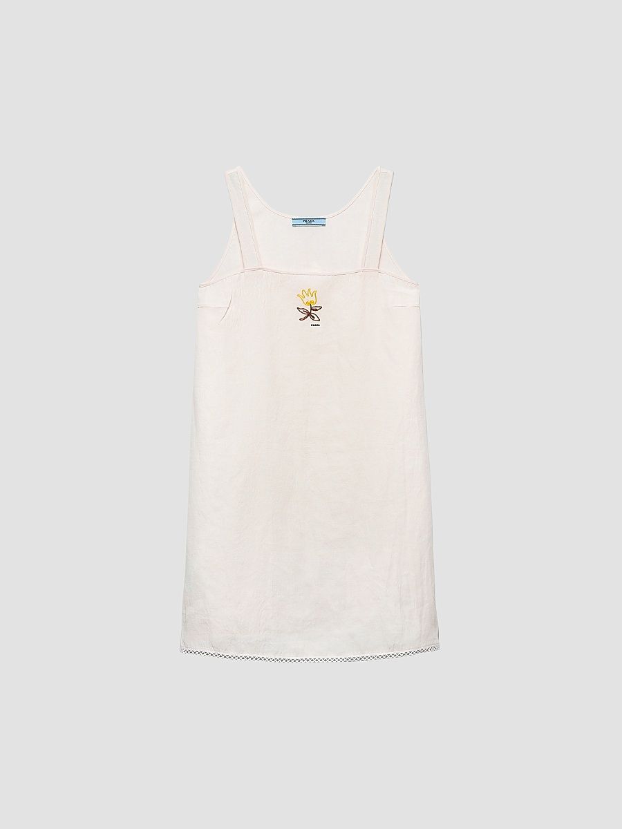 Women's Embroidered Slubbed Fabric Mini-Dress - White - Size 8