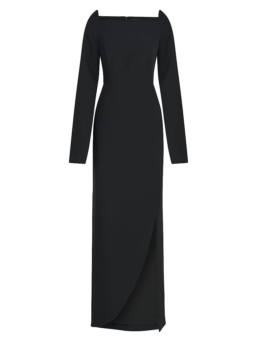 Women's Katerina Crepe Split-Sleeve Gown - Black - Size 8