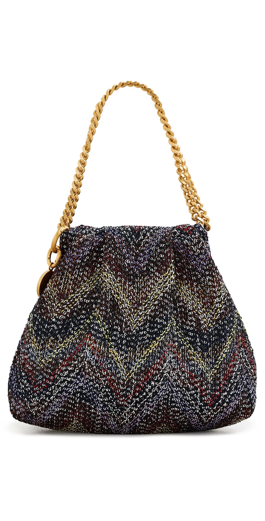 Missoni Caperdon Drawstring Chain Pouch Handbag Sequins Yellow Brown One Size