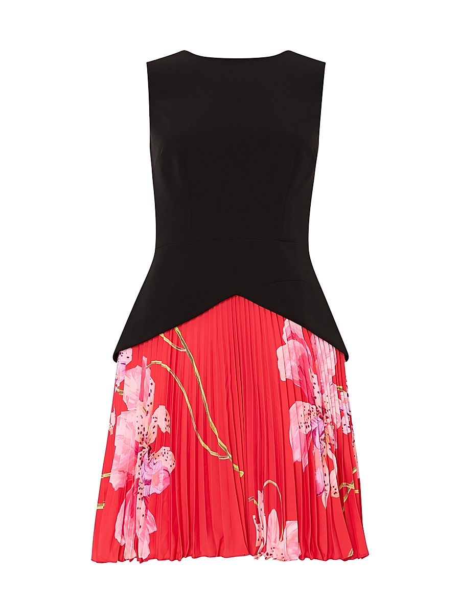 Women's Haddy Printed Pleated Minidress - Black Red Multi - Size 12