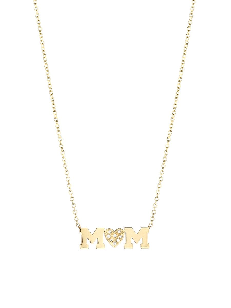 Women's Personalized 14K Gold & Diamond Mom Necklace - Yellow Gold