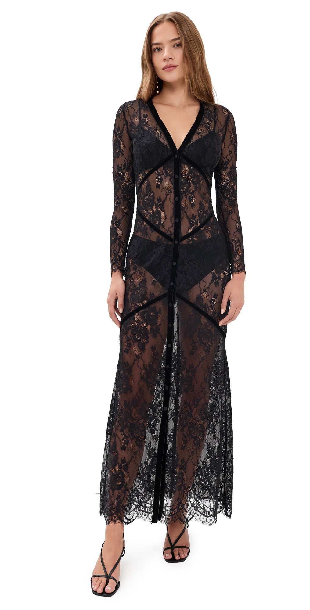 L'AGENCE Poesy Lace Maxi Dress Black L