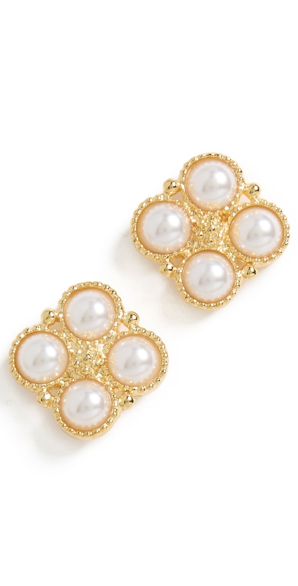 Kenneth Jay Lane Gold Post Earrings with 4 White Pearl Cabochons Gold/Pearl One Size