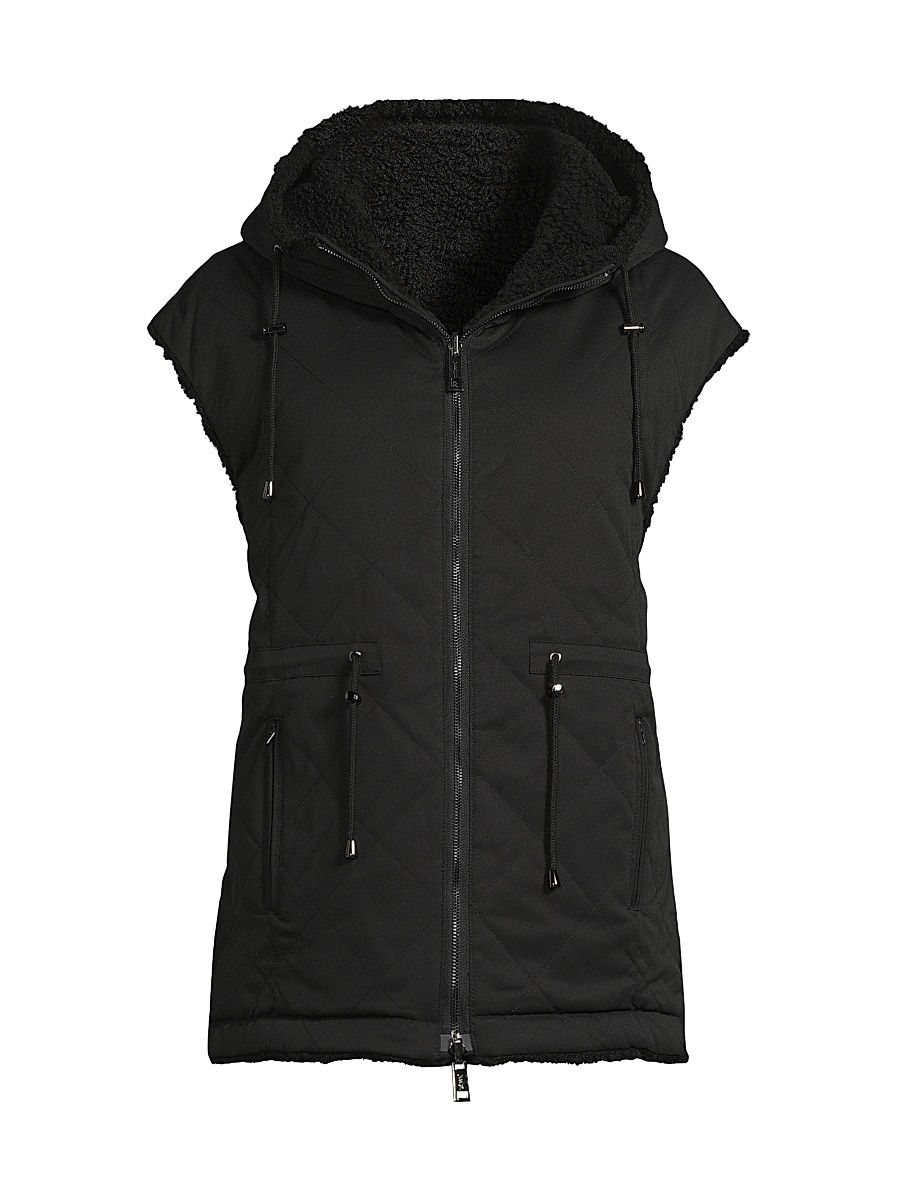 Women's Faux Shearling Reversible Hooded Vest - Black - Size Medium