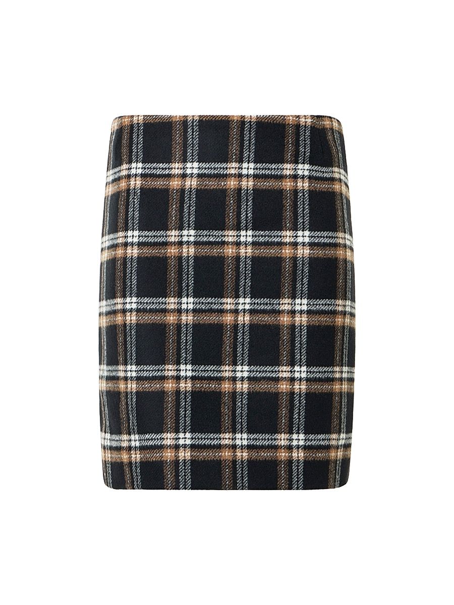 Women's Tweed Plaid Miniskirt - Black Camel Cream - Size 14