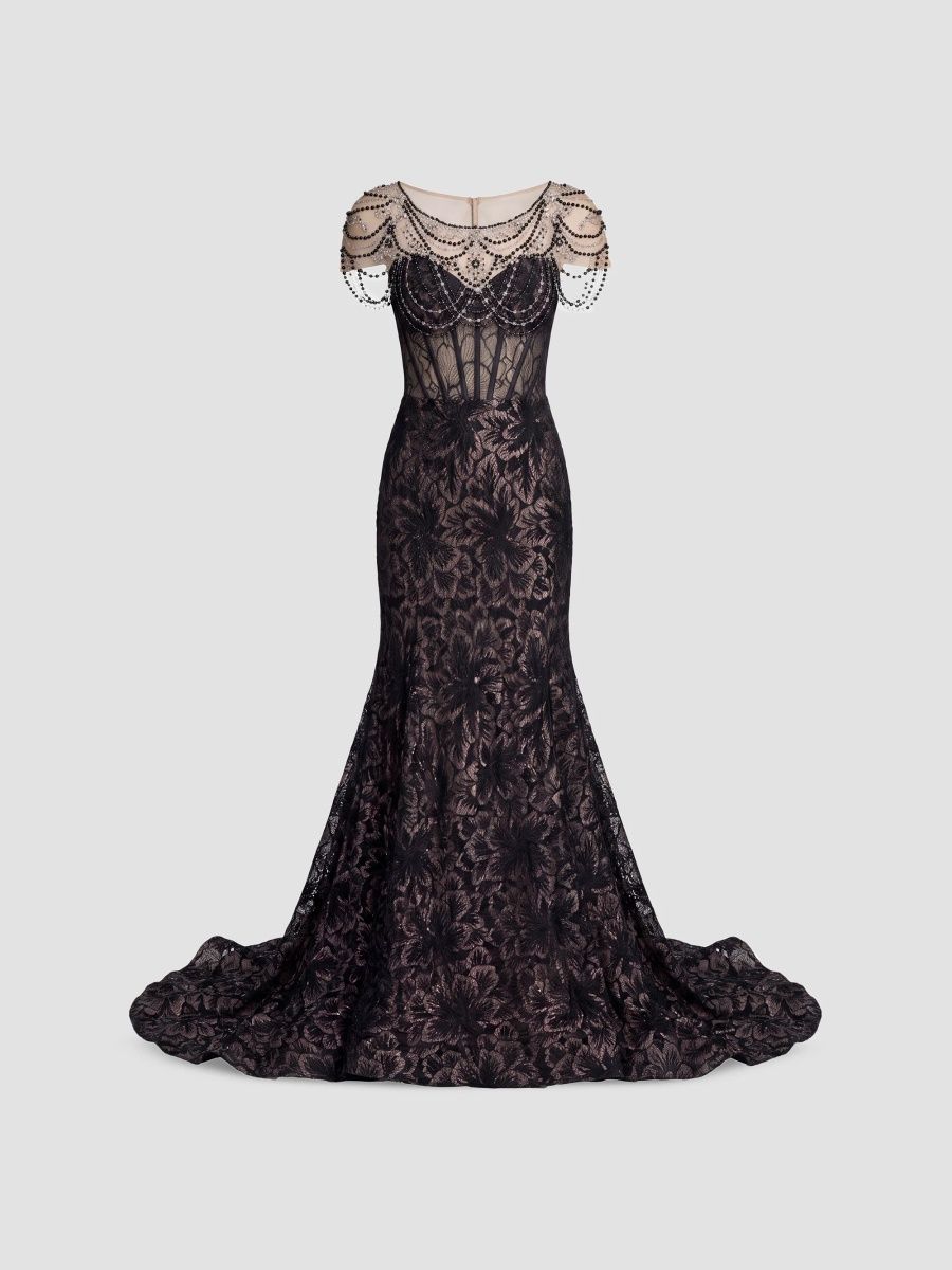 Mac Duggal Women's Embellished Lace Bustier Trumpet Gown - Black - Size 14