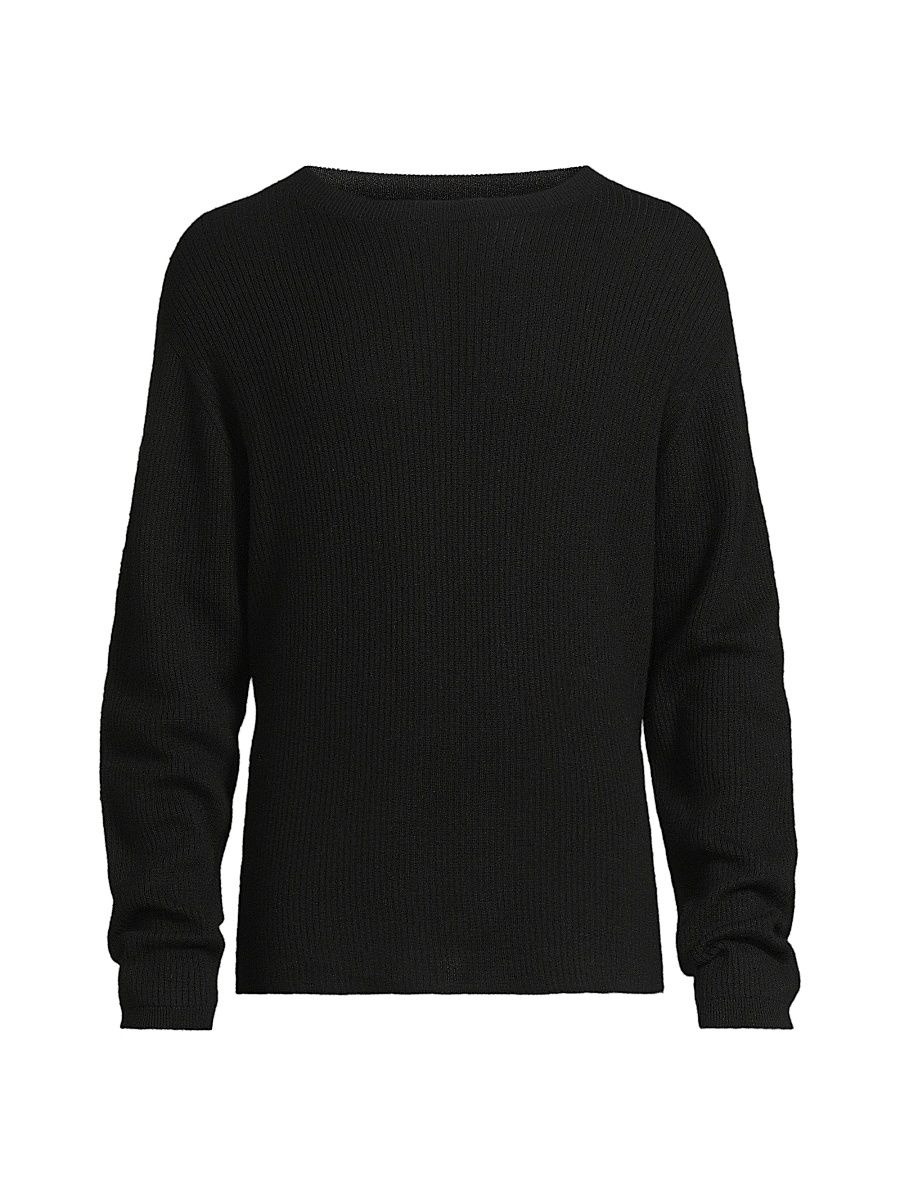 Men's Heavy Cashmere-Silk Crewneck Sweater - Black - Size Large