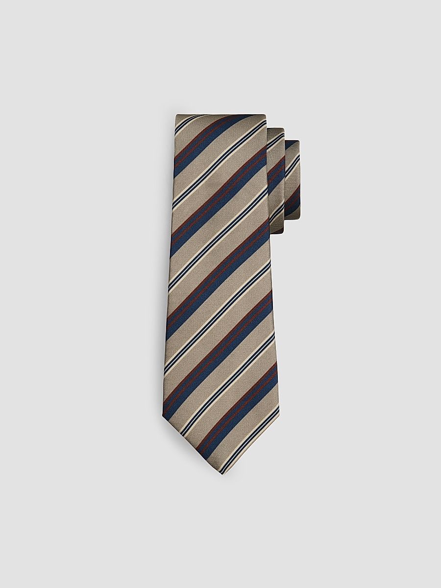Men's Striped Silk Twill Tie - Brown Navy