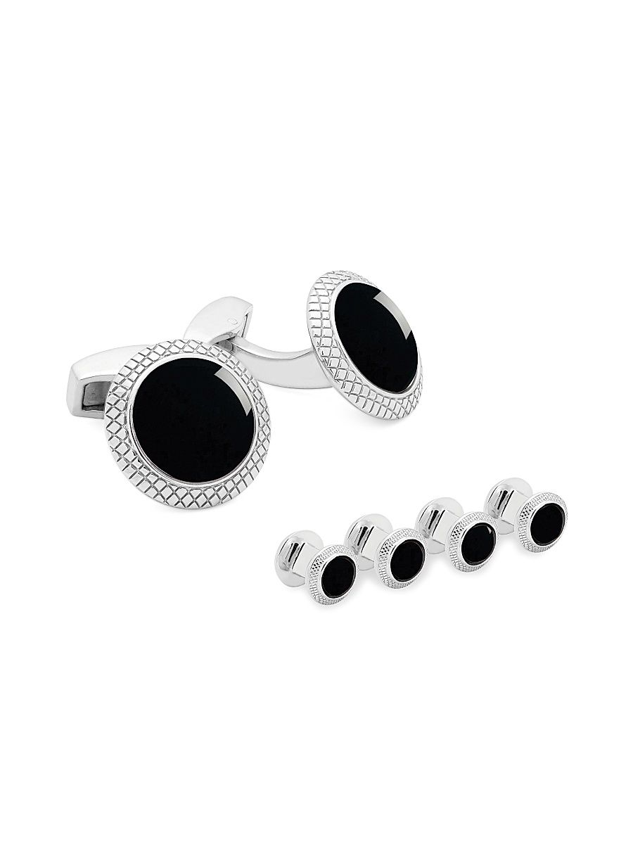 Men's Bullseye 6-Piece Onyx & Rhodium Stud & Cufflink Set - Black