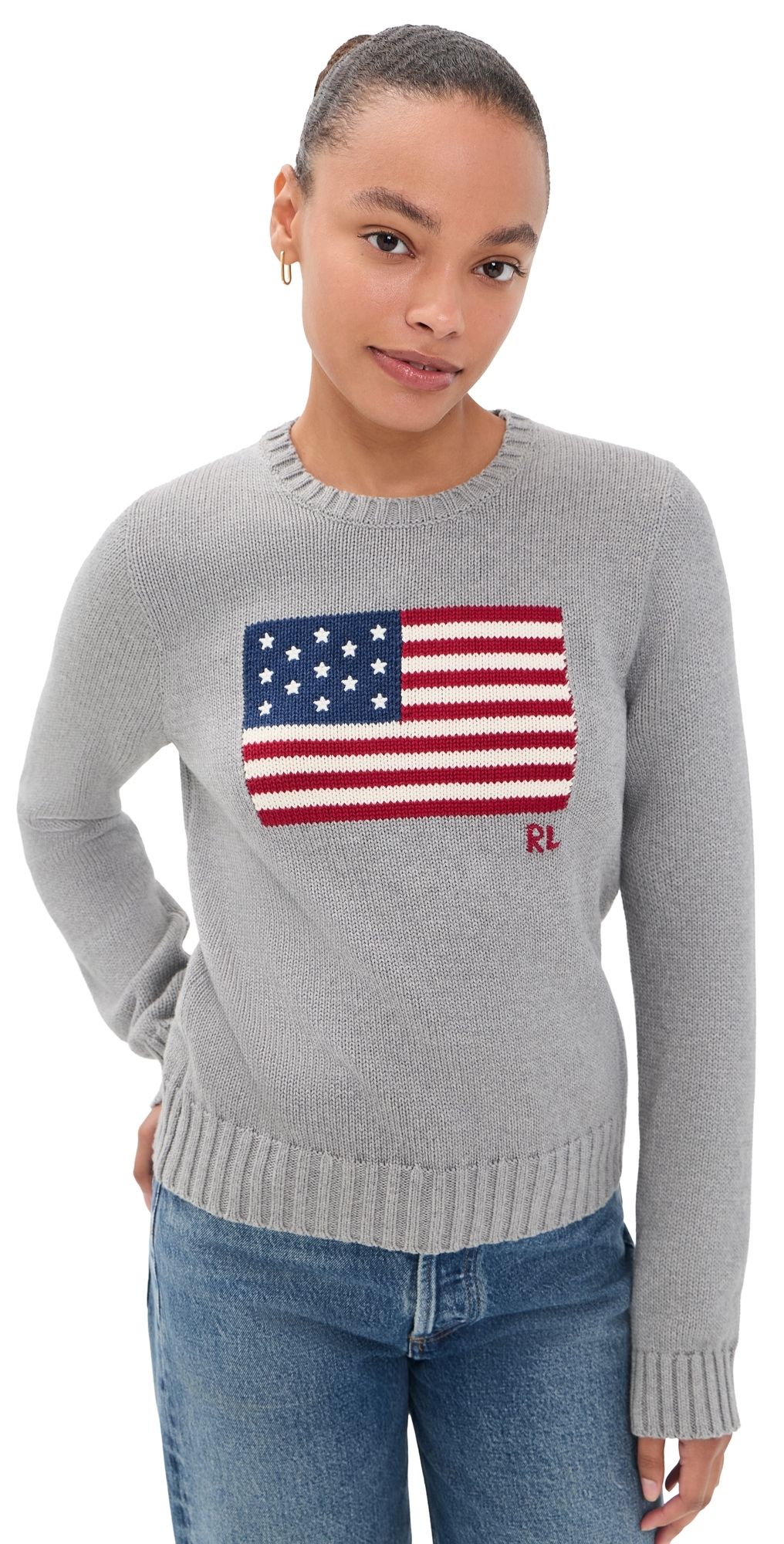 Polo Ralph Lauren Roving USA Flag Sweater Drift Grey Melange S