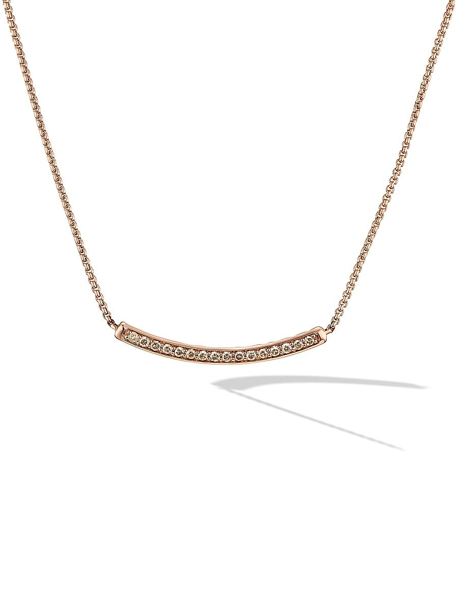 Women's Petite Pavé Bar Necklace in 18K Rose Gold - Rose Gold