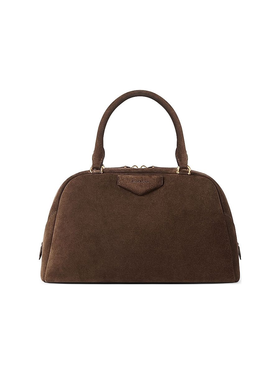 Women's Medium Antigona East-West Soft Top Handle Bag in Suede - Ebony Brown