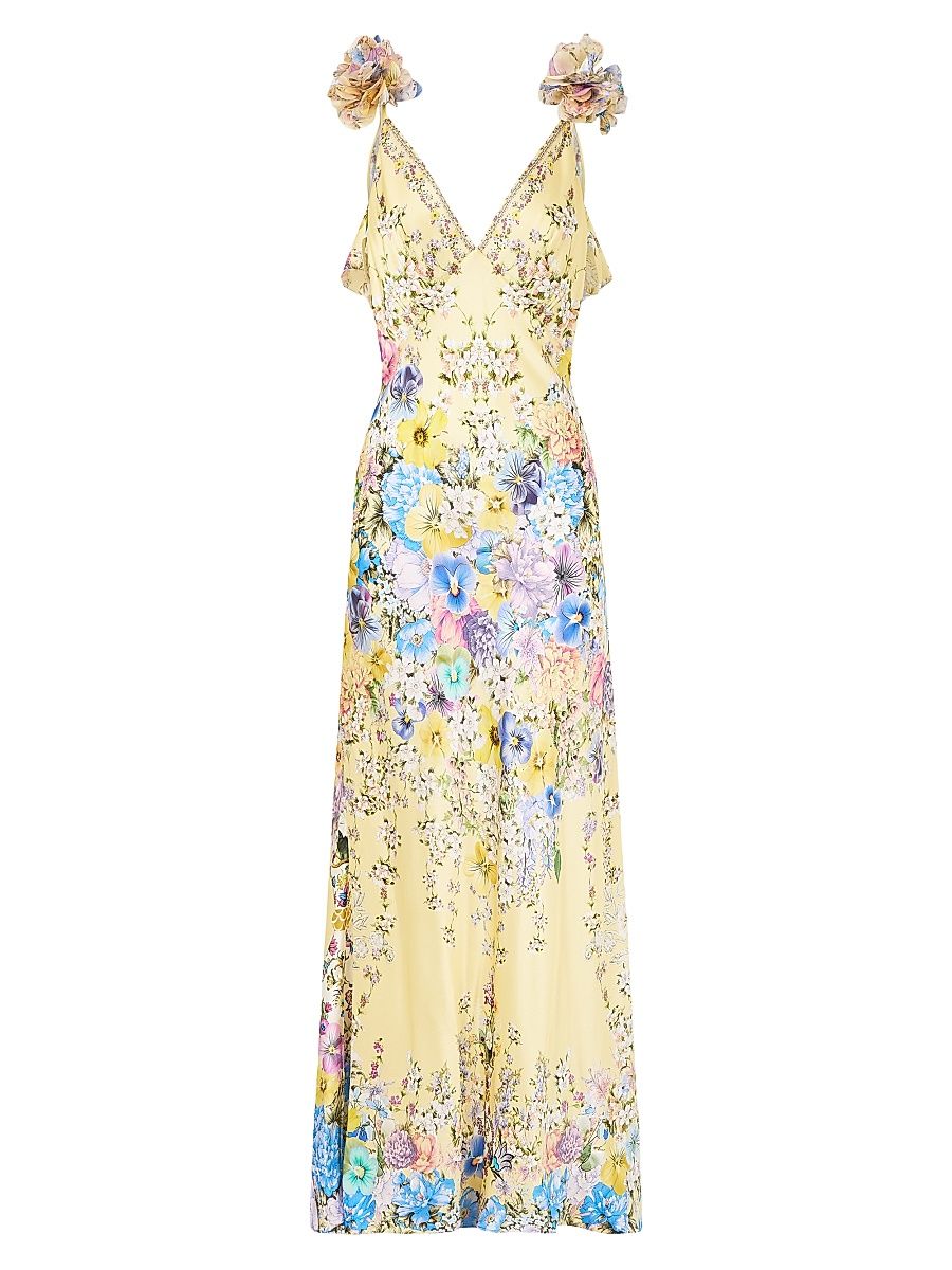 Women's Floral Silk Slip Maxi Dress - Darling Buds - Size Large