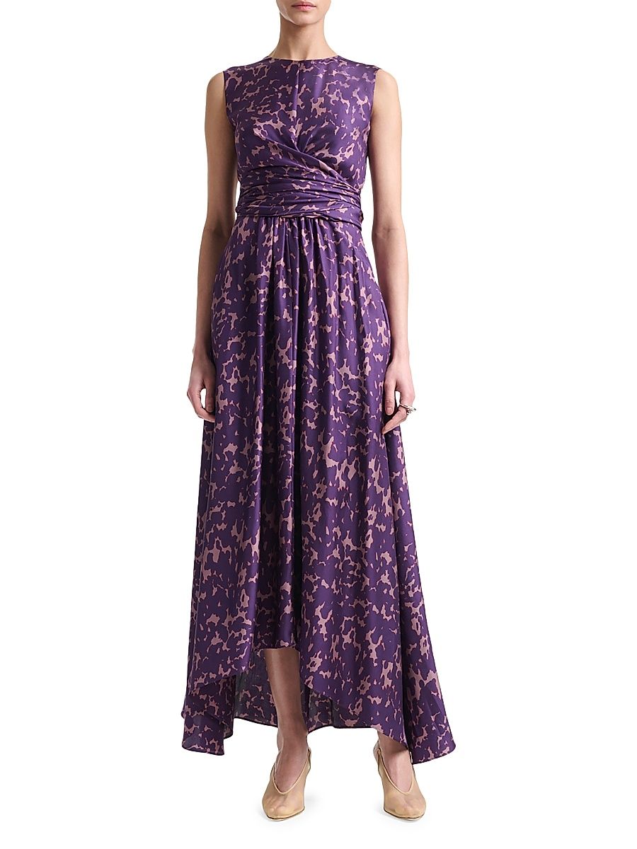 Women's Penny Printed Silk Maxi Dress - Deep Mauve Tortoise - Size 10