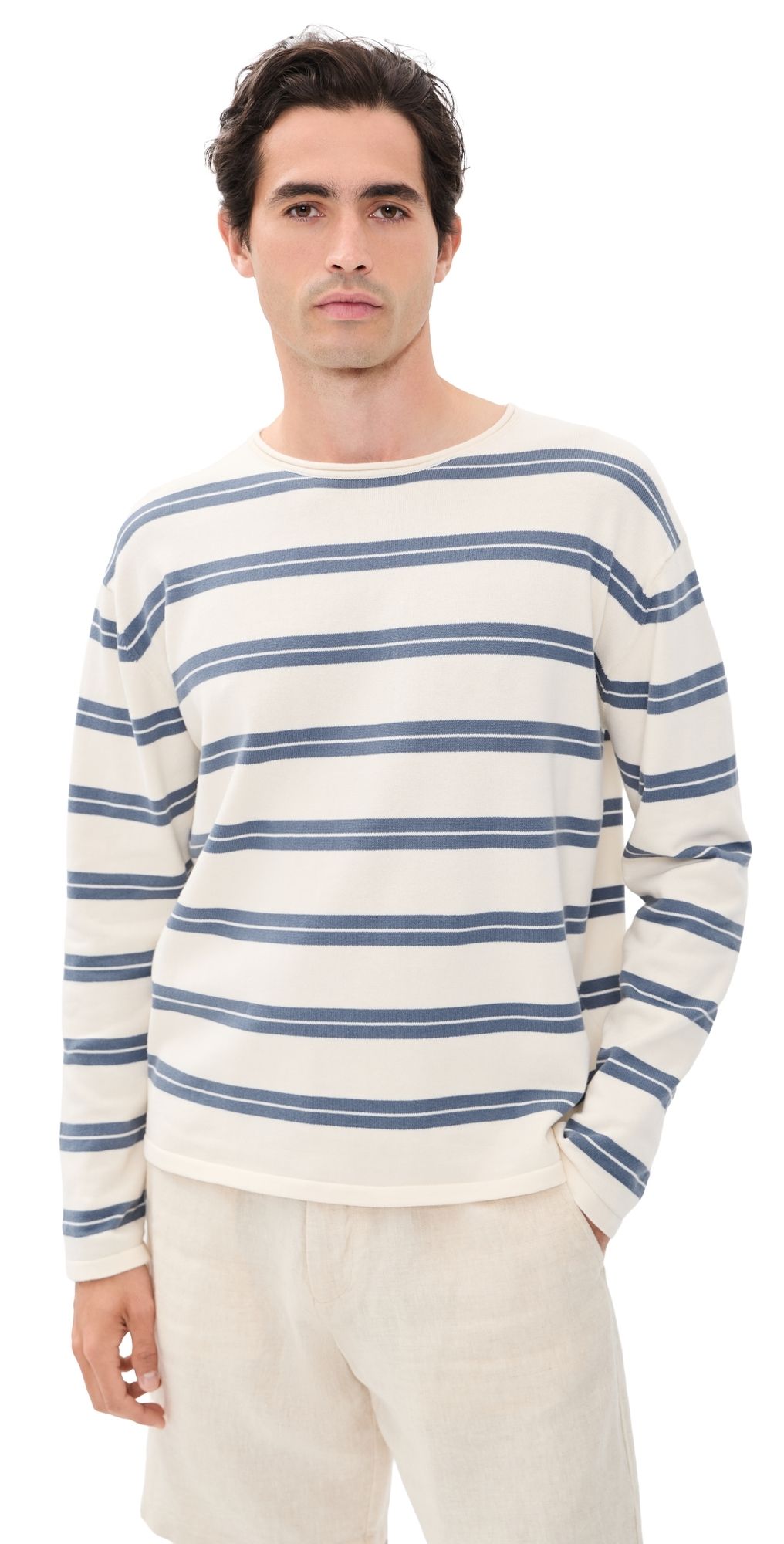NN07 Sailor Striped Cotton Sweater Ivory L