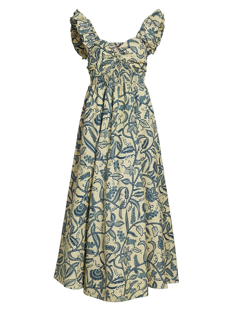 Women's Ibukun Botanic Print Cotton A-line Maxi Dress - Lavender - Size XL