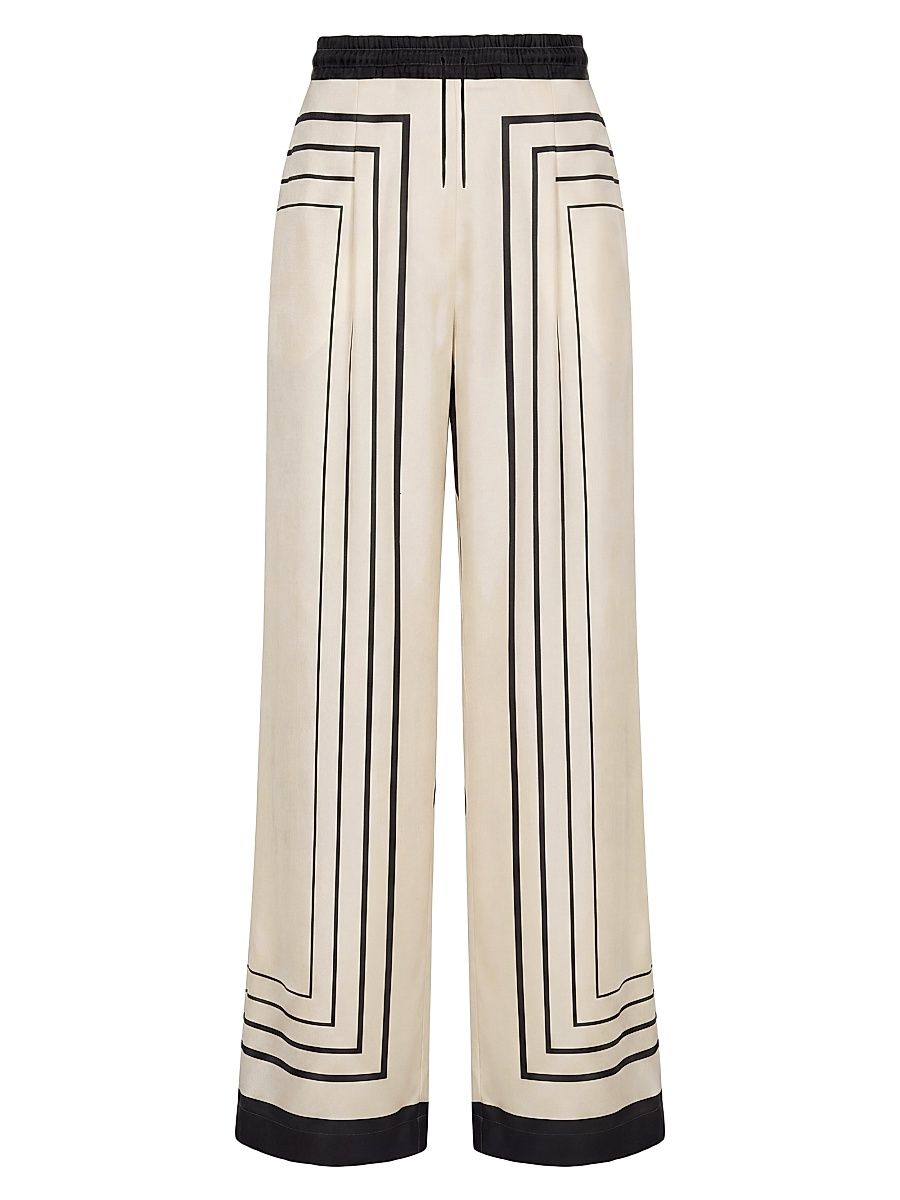 Women's Sandra Wide-Leg Pants - Ivory Black Scarf - Size XL