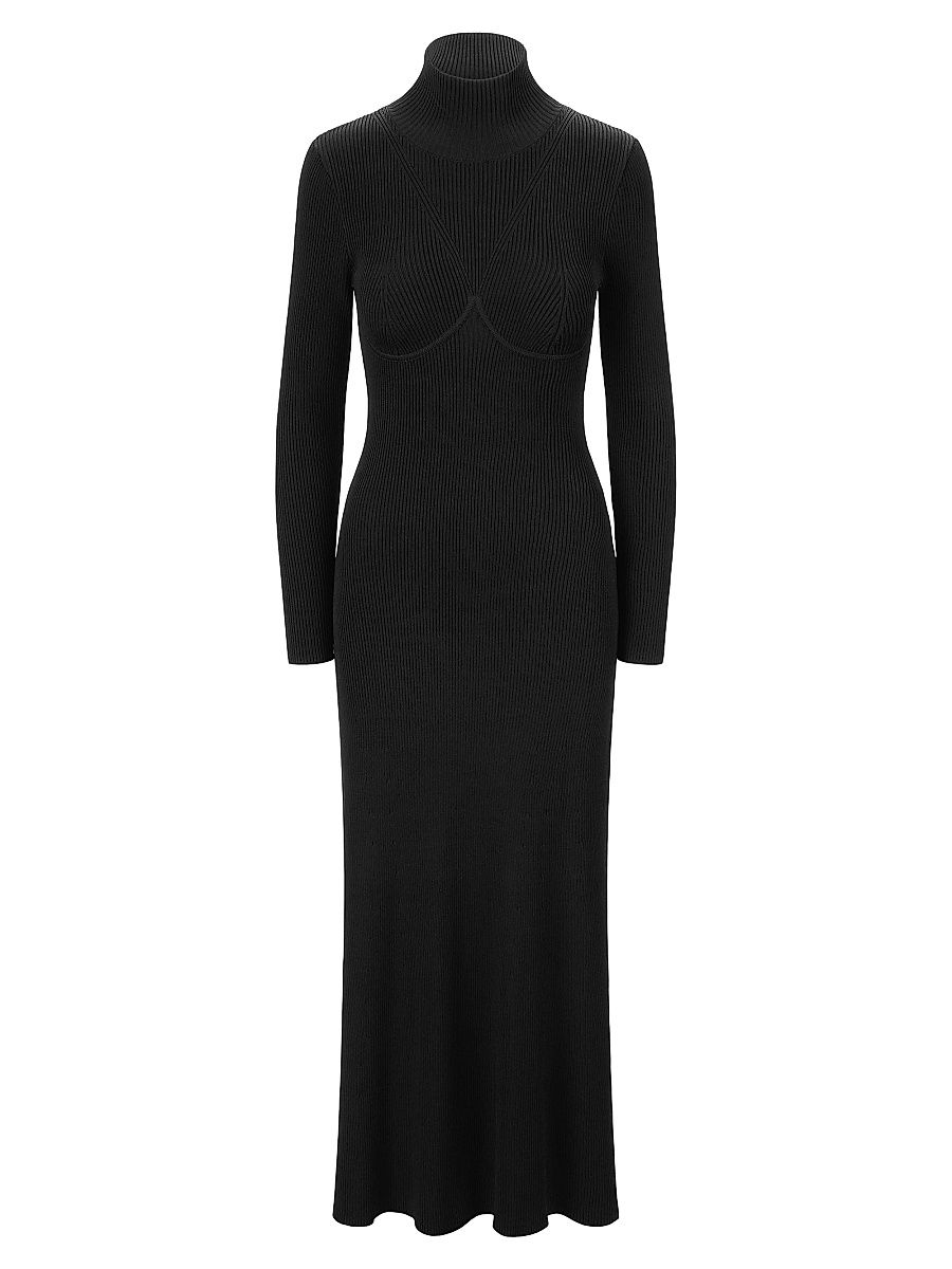 Women's Obsidian Rib-Knit Fit & Flare Maxi Dress - Black - Size Large