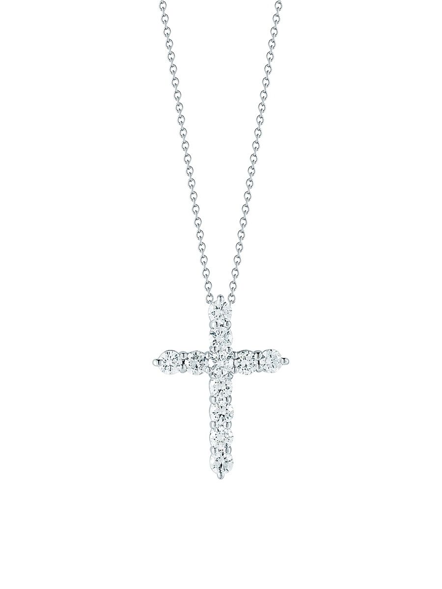 Women's 18K White Gold & 0.88 TCW Diamond Cross Pendant Necklace - White Gold