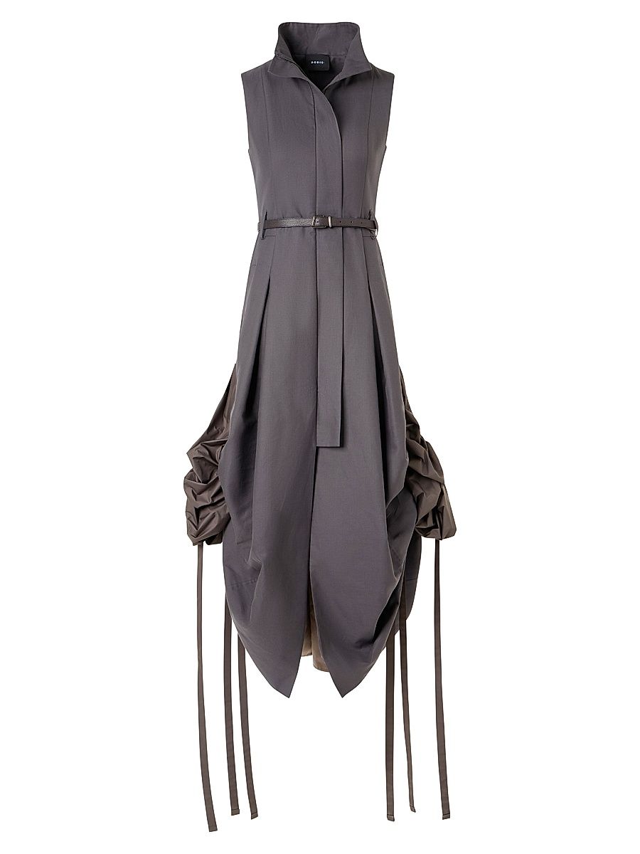 Women's Suiting Gathered-Side Trench Midi-Dress - Taupe - Size 2