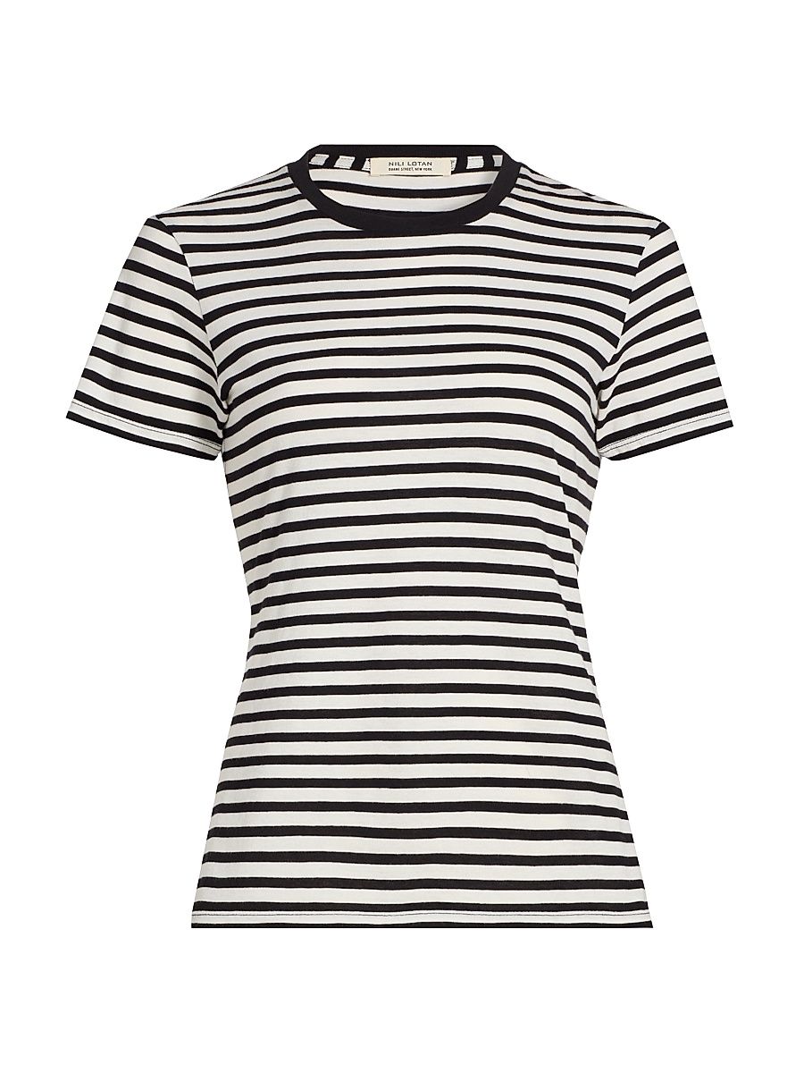 Women's Lana Crewneck T-Shirt - Black Ivory Stripe - Size XL