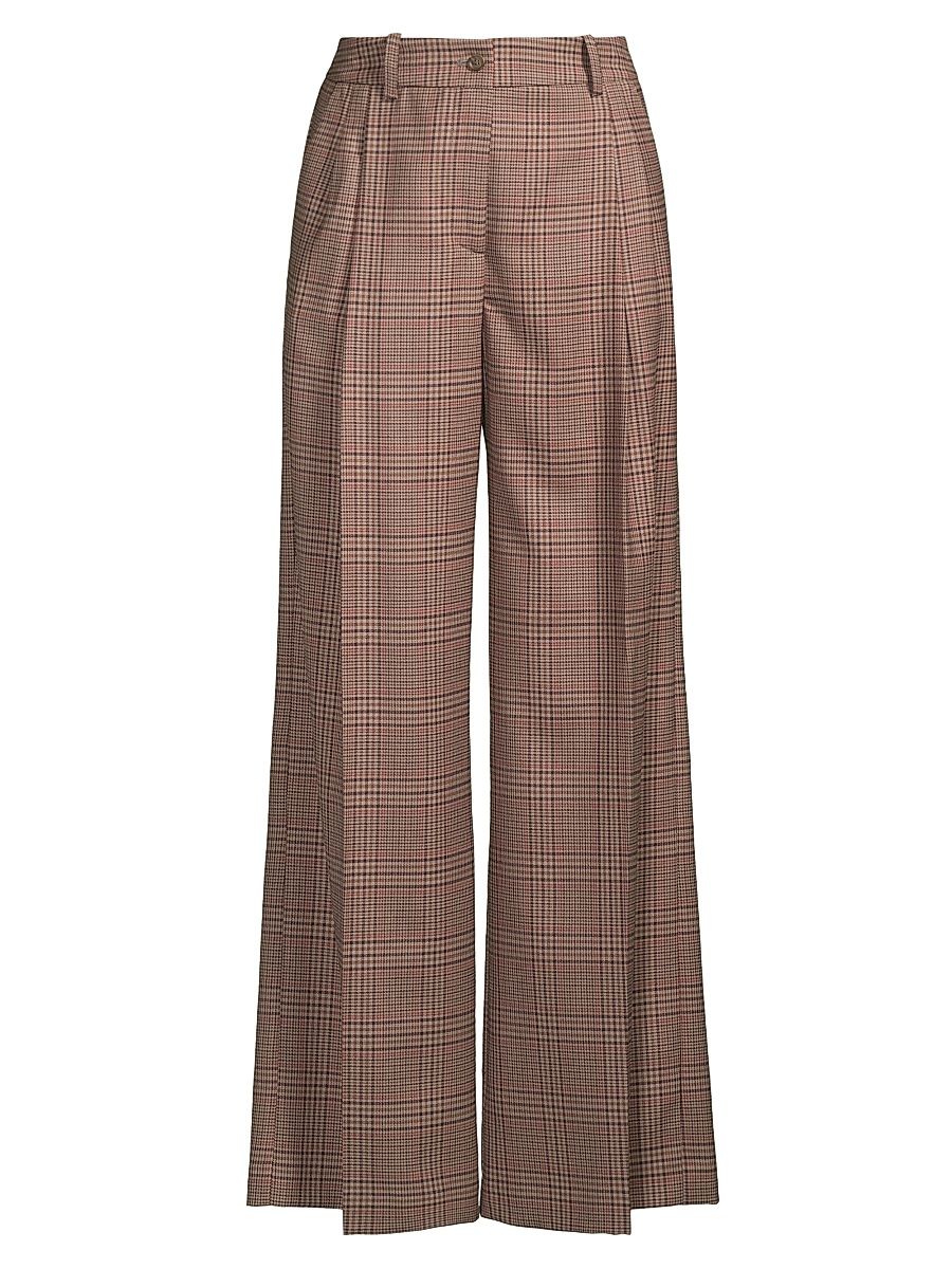 Women's Prince Of Wales Wide-Leg Trousers - Taupe - Size 14