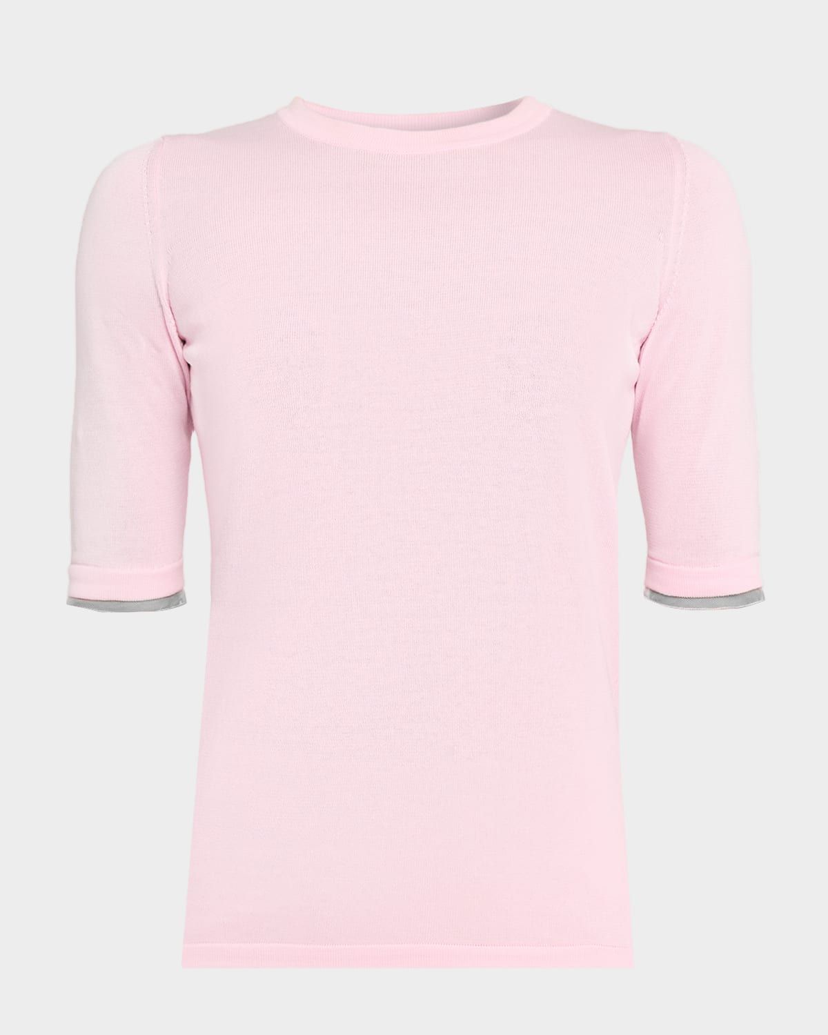 Tulle-Trim Cotton Crewneck Sweater