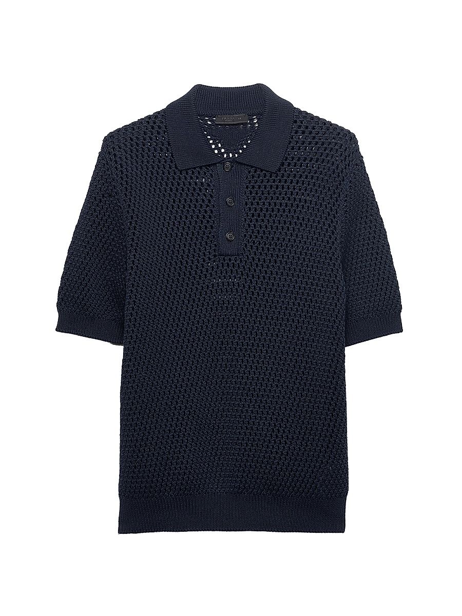 Men's Linen and Cotton Polo Shirt - Blue - Size 44