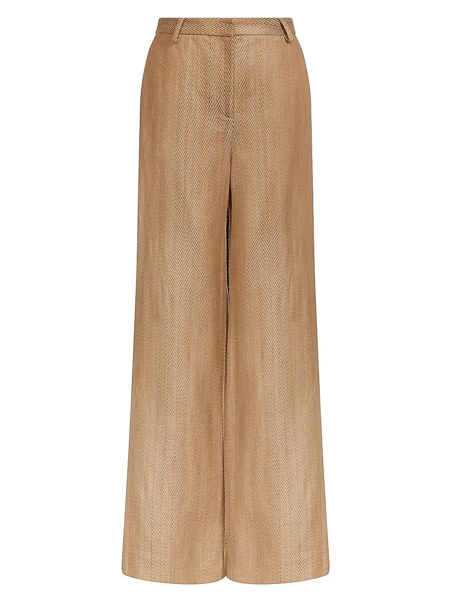 Women's Henry Chevron Linen-Blend Wide-Leg Trousers - Kelp - Size 0