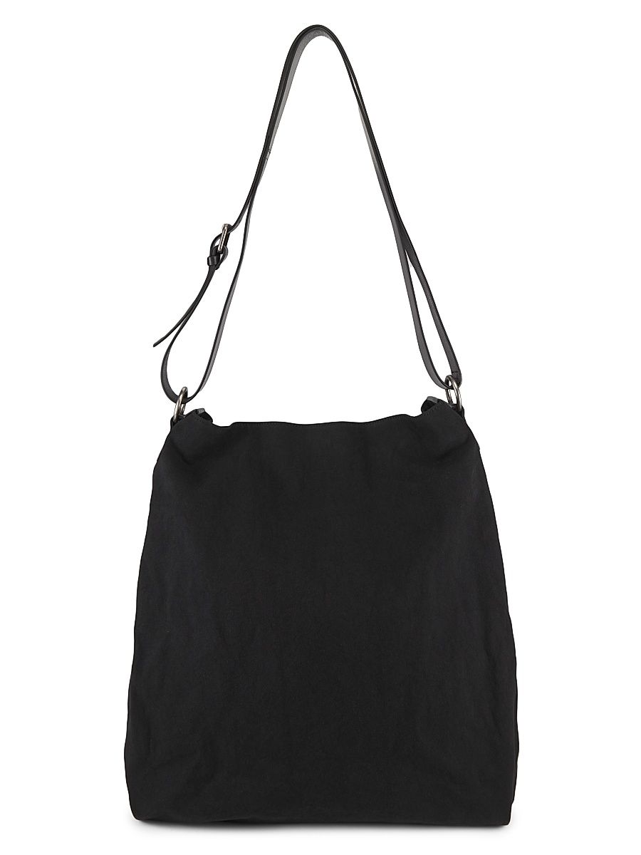 Men's Extra-Large Canvas & Leather Hobo Bag - Black