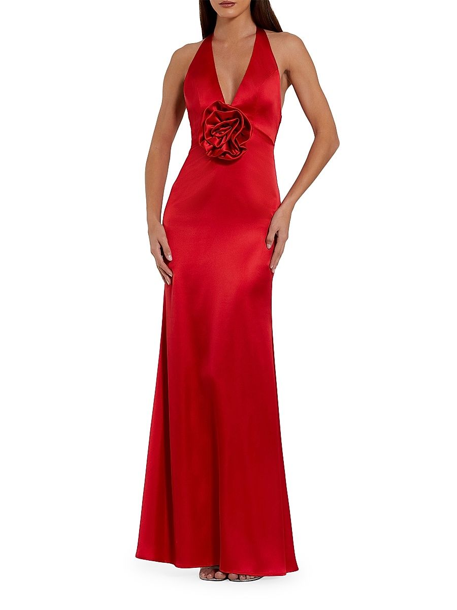 Women's Satin Rosette V-Neck Slip Gown - Red - Size 14