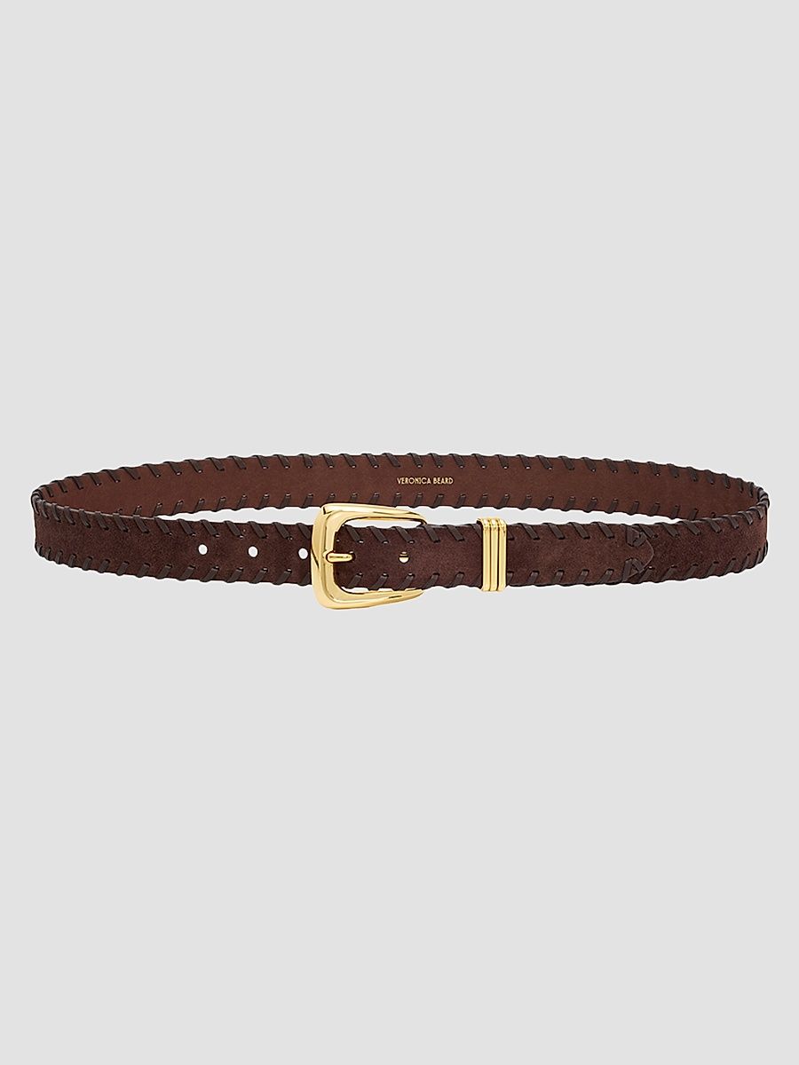 Veronica Beard Women's Arch Suede Whipstitch Belt - Espresso - Size XL