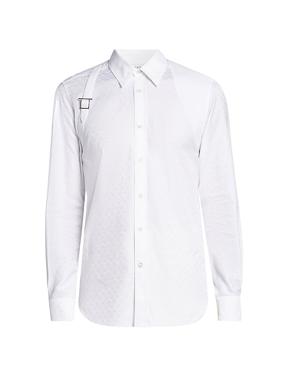 Men's Harness Skull Jacquard Cotton Shirt - Optical White - Size 17