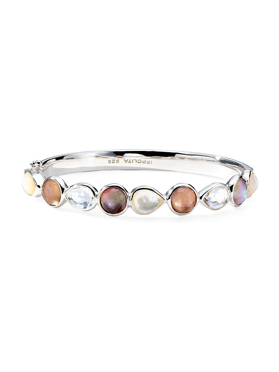 Women's Rock Candy Sterling Silver, Rock Crystal & Mother-Of-Pearl Hinged Bangle - Sabbia