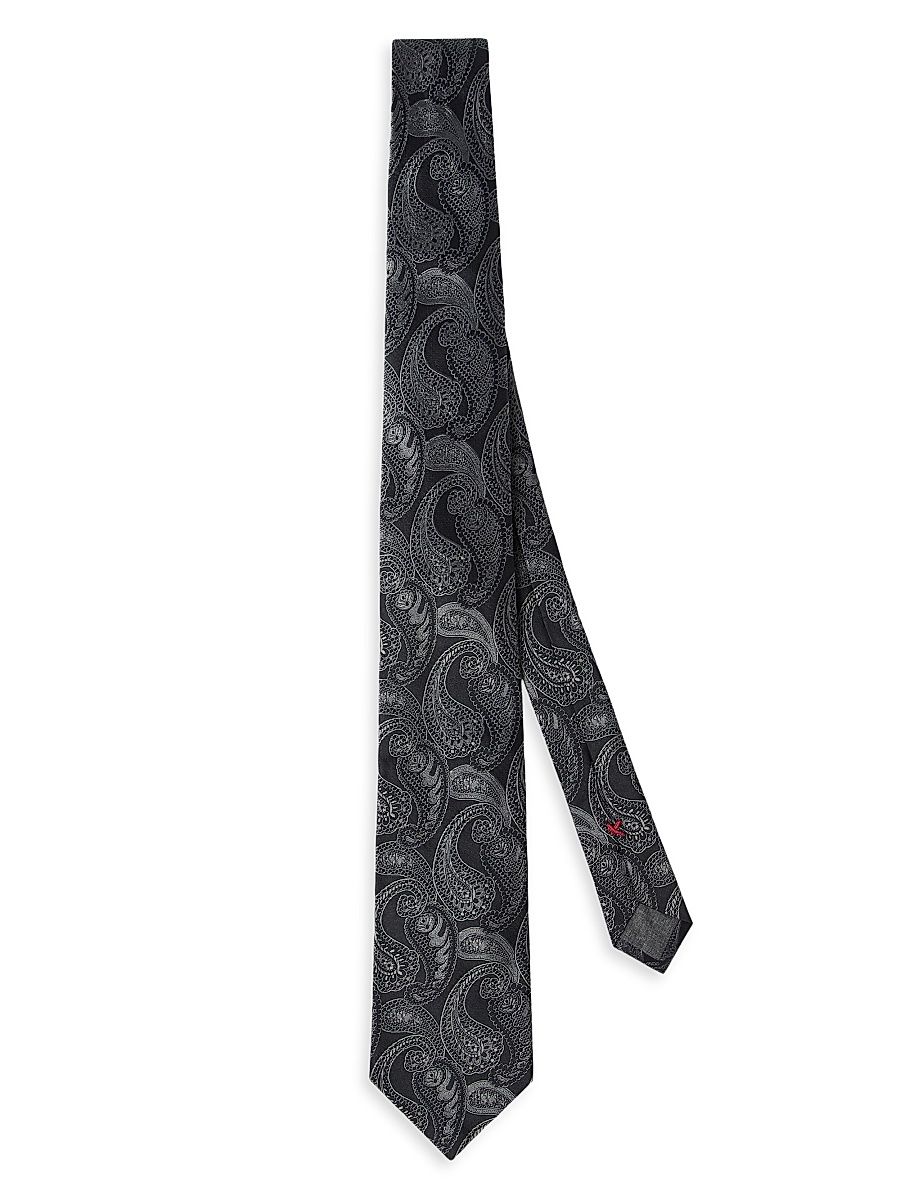 Men's Paisley Silk Tie - Medium Grey