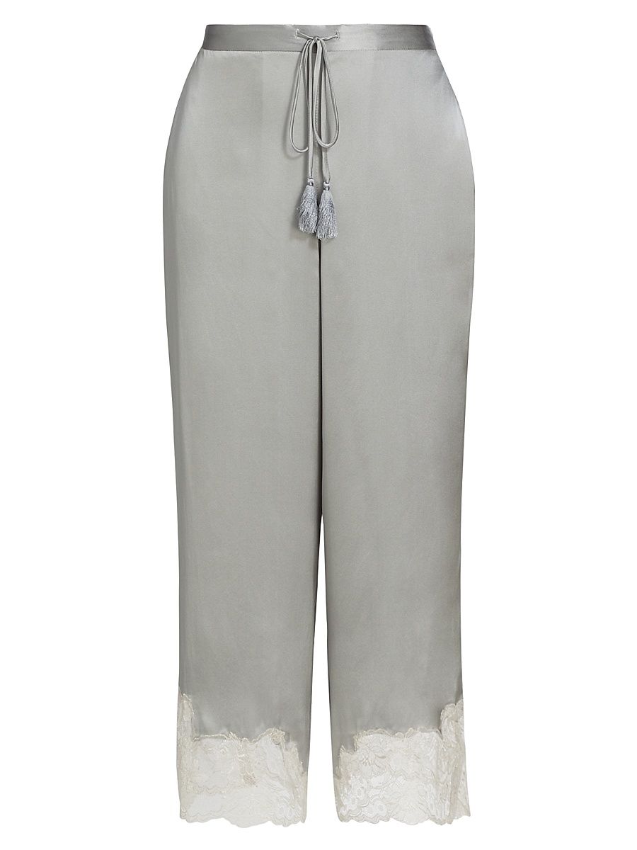 Women's Lolita Silk Lace-Trimmed Pants - Silver Ecru - Size XL