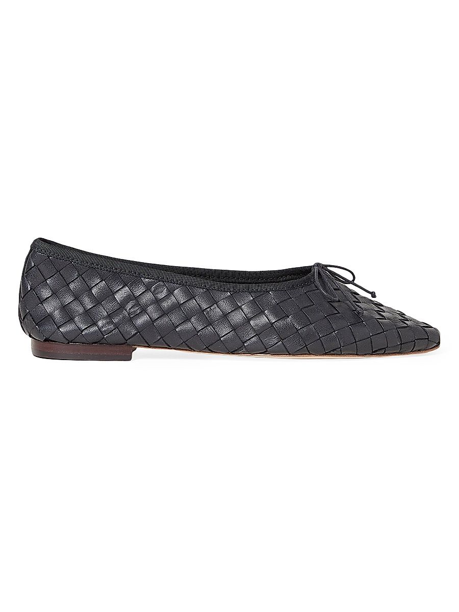 Women's Landrey Woven Leather Ballet Flats - Black - Size 9.5