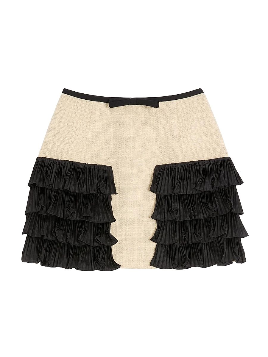 Women's Short Skirt in Plain Wool Tweed - Almond Black - Size 6