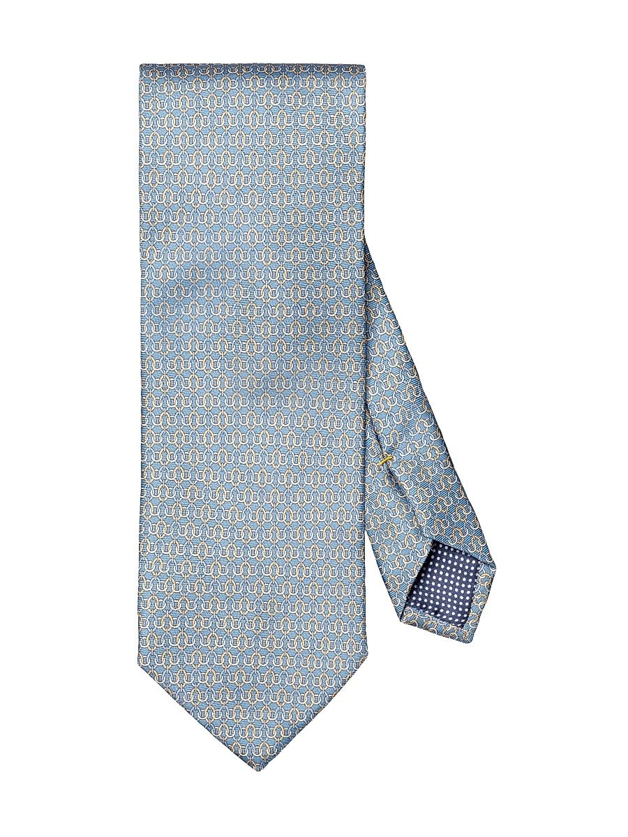 Men's Geometric Print Silk Tie - Blue