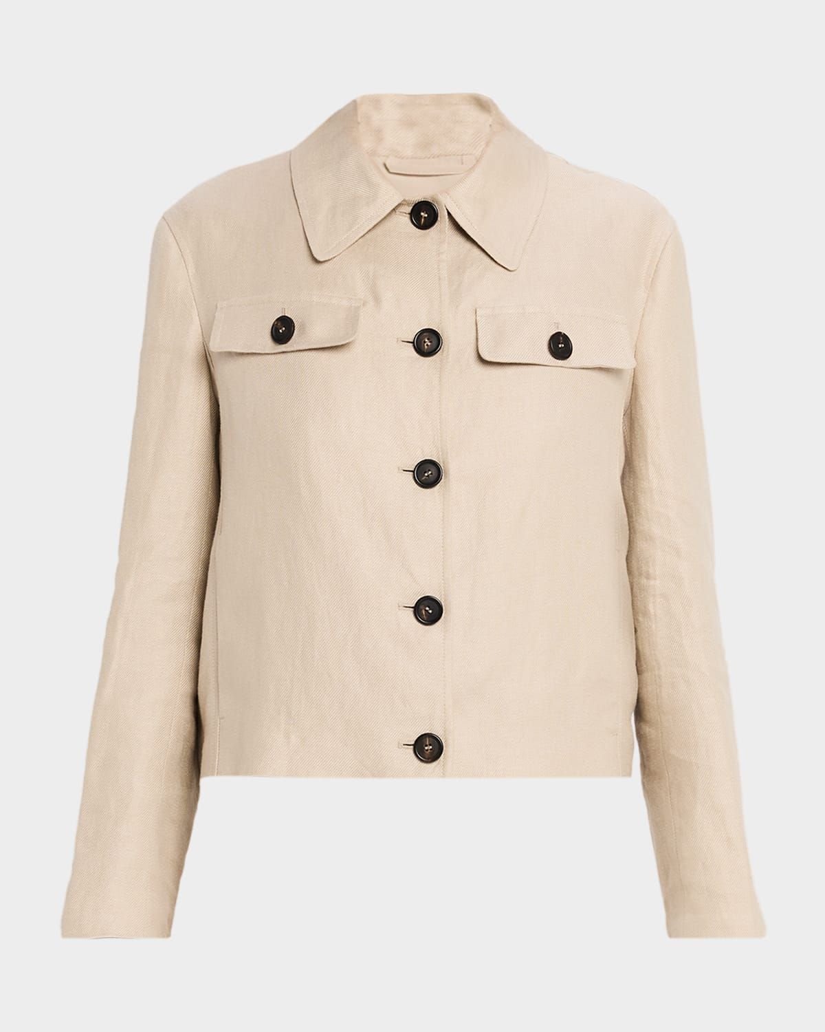Structured Linen Twill Single-Breasted Shirt Jacket