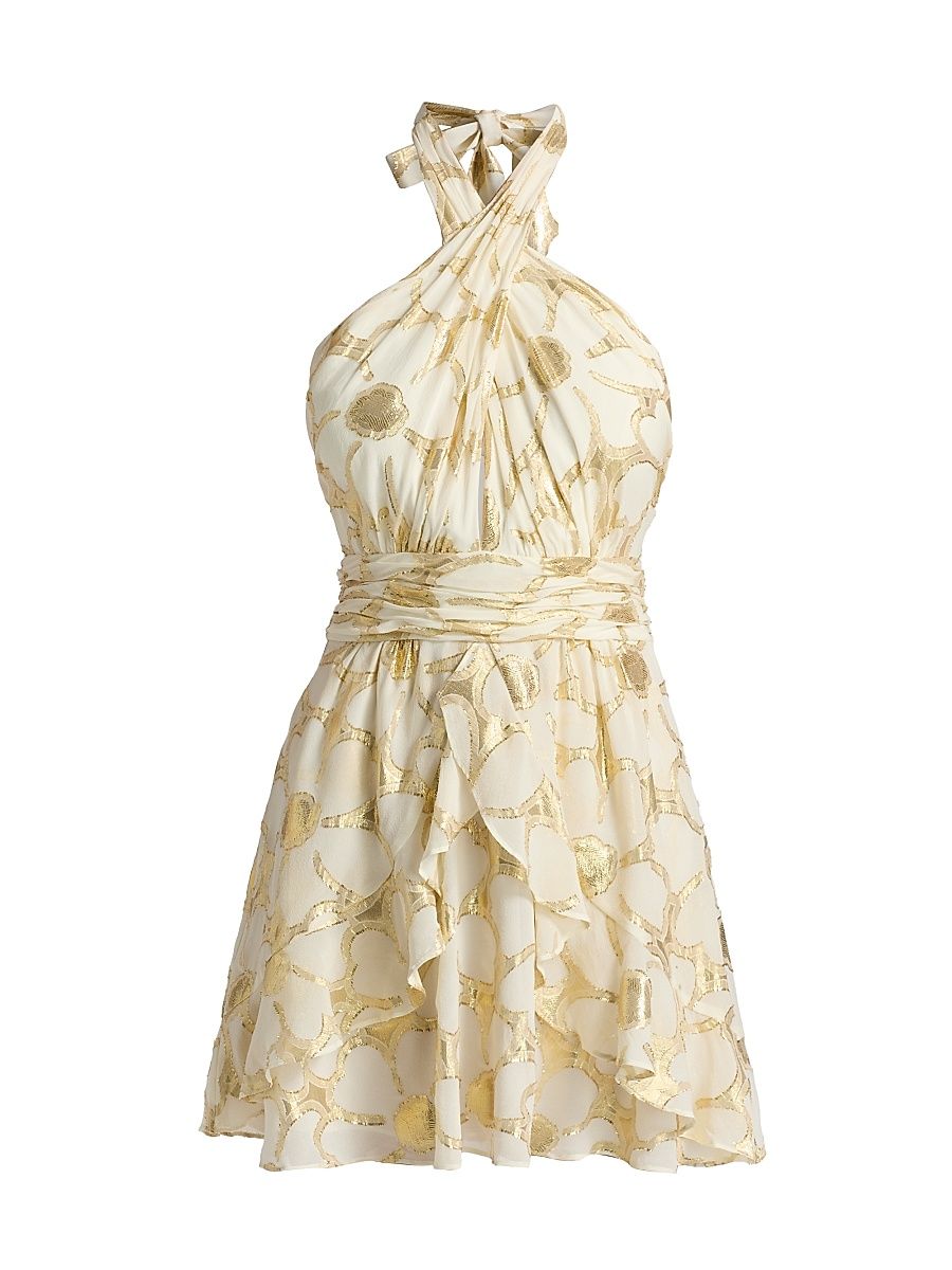 Women's Reuben Daisy Metallic Jacquard Halter Minidress - Ivory Jacquard - Size 16