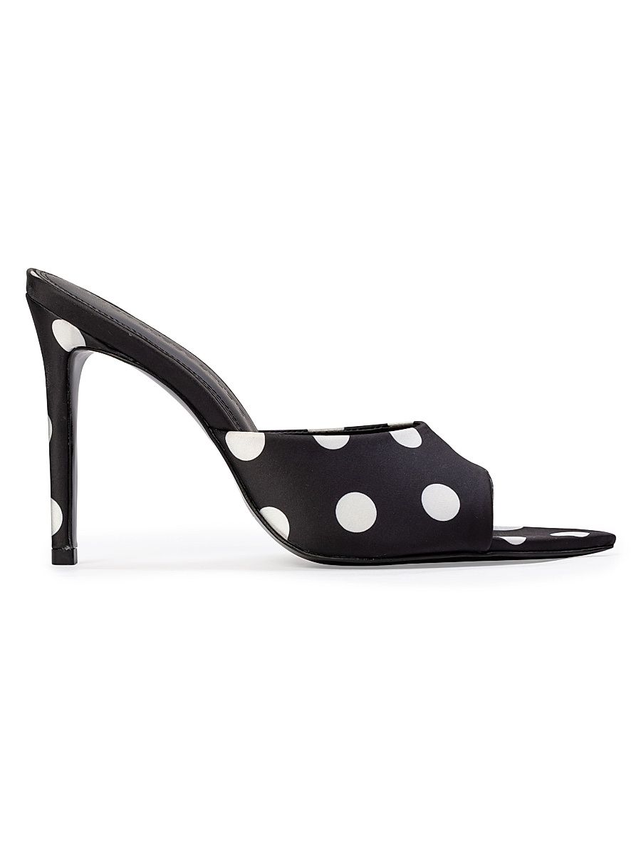 Women's Bella 100MM Polka Dot Mule Heels - Black Polka Dot Satin - Size 12