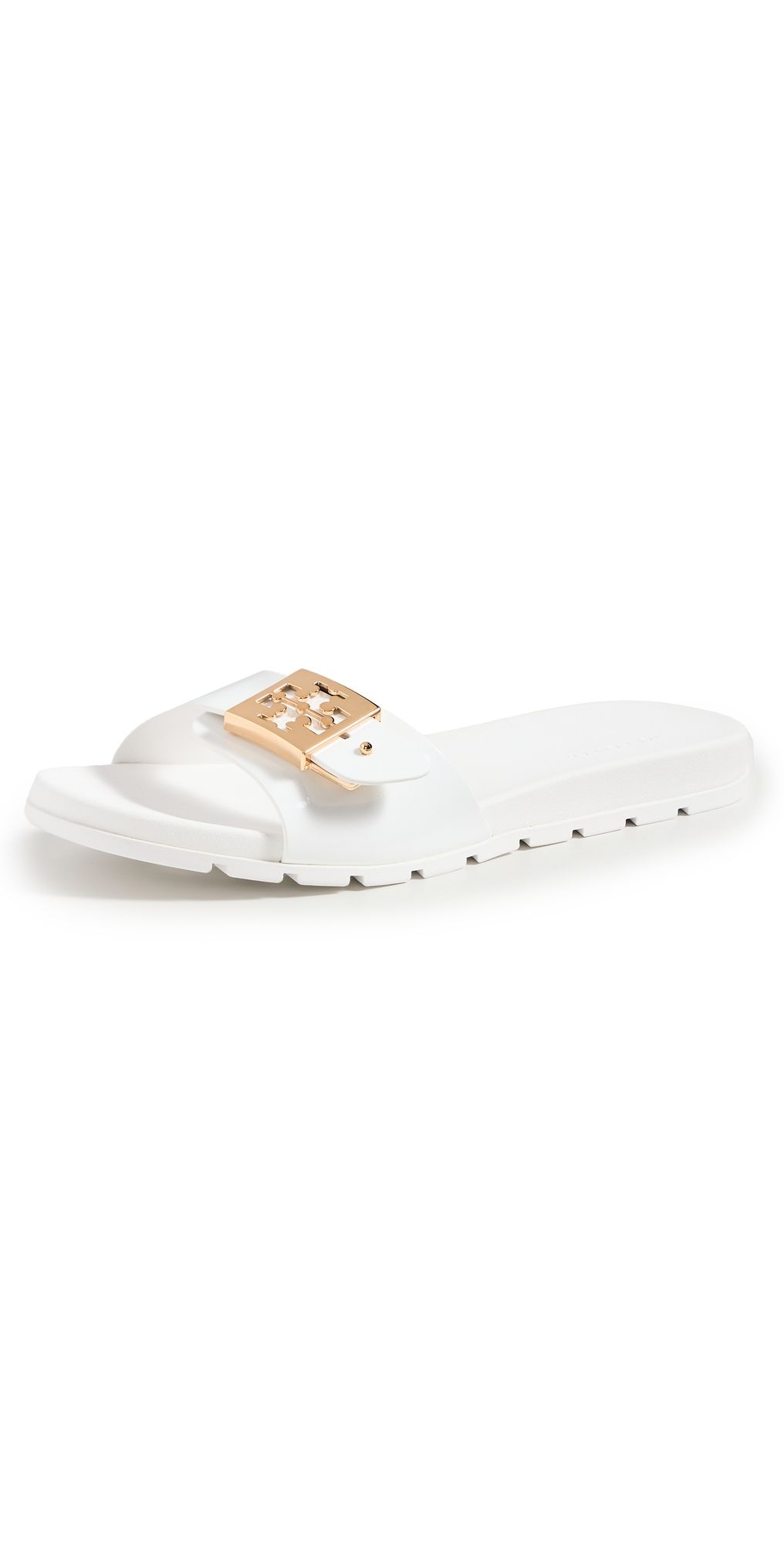 Tory Burch Buckle Slides White/Gold/White 11