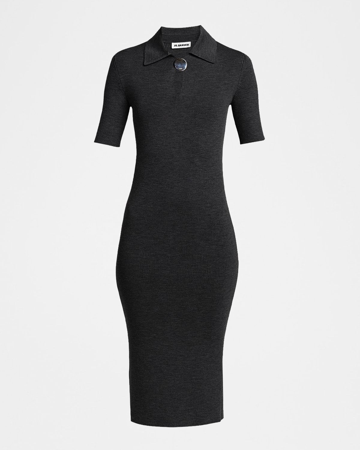 Short-Sleeve Rib Knit Midi Polo Dress